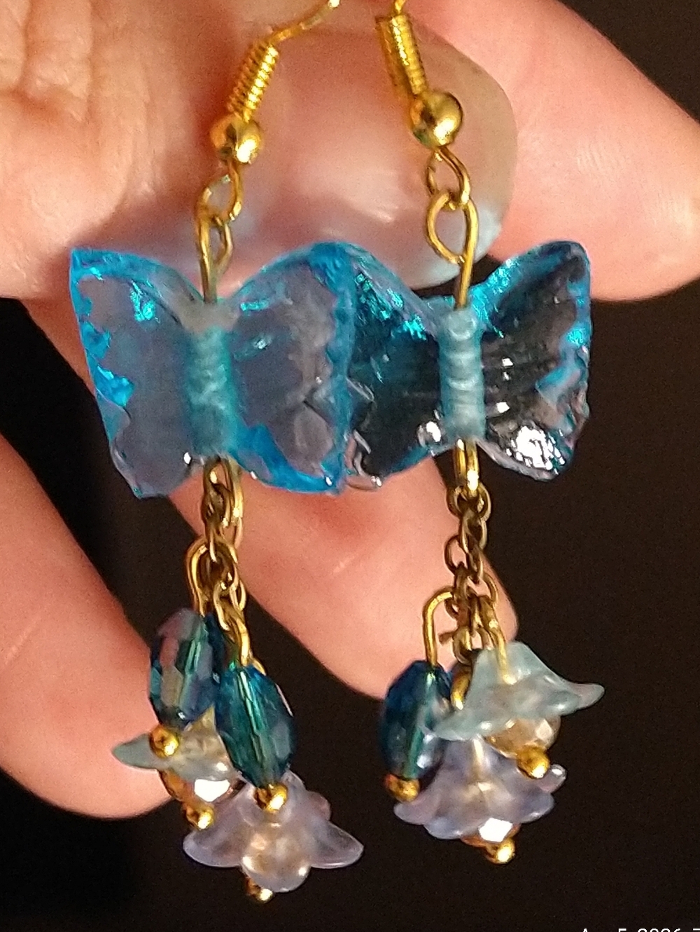 Artisan Blue Butterfly & Frosted Floral Drop Earrings | Whimsical Cottagecore